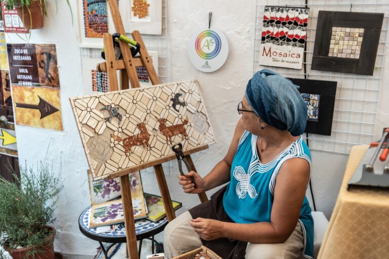 Frigiliana,,Malaga,,August,27,,2022:,Craftswoman,Working,On,A,Mosaic