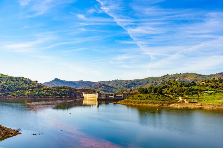 Spanish,Landscape.,Casasola,Dam,And,Surrounding,Countryside,,Malaga,Province,In