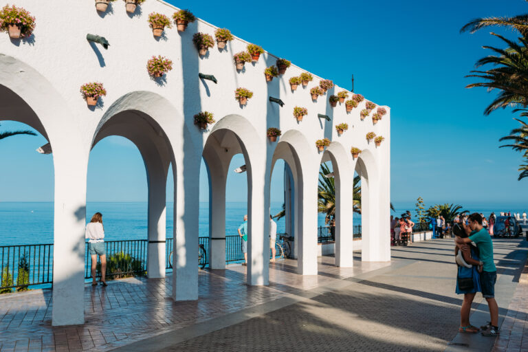Nerja,,Spain,-,June,20,,2015:,People,Walking,Near,Balcon