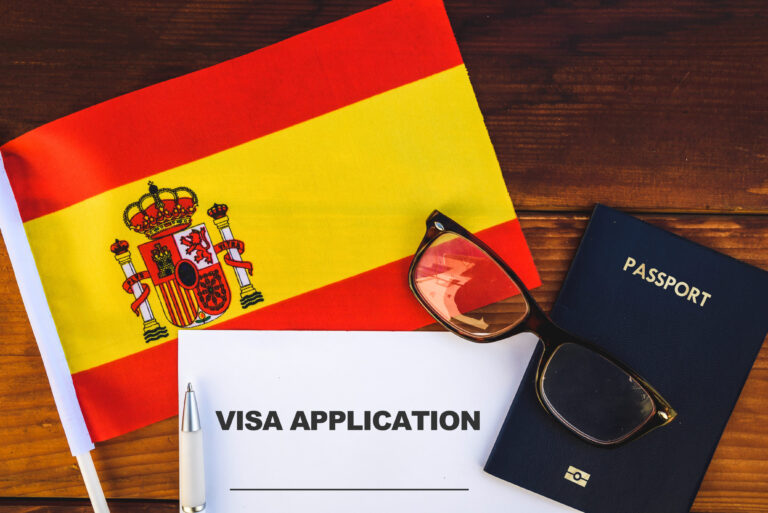 Flag,Of,Spain,,,Visa,Application,Form,And,Passport,On