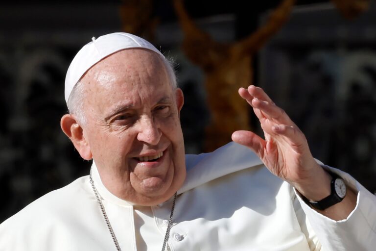 Pope,Francis,Waves,To,The,Faithful,As,He,Leaves,At