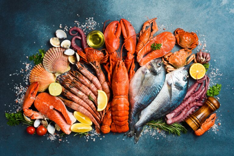 Fresh,Seafood.,Wide,Food,Banner.,Fish,,Octopus,,Lobster,And,Other