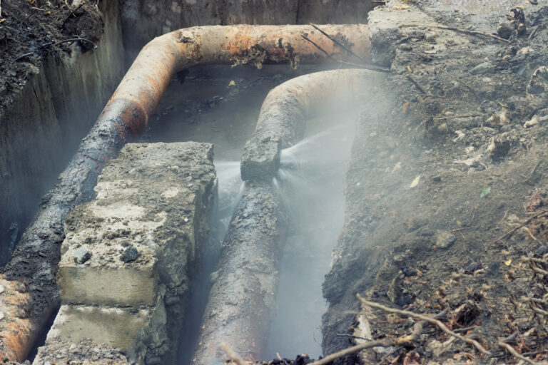 Broken,Old,Pipes,Of,The,Heating,System;,Water,Splashing,Under