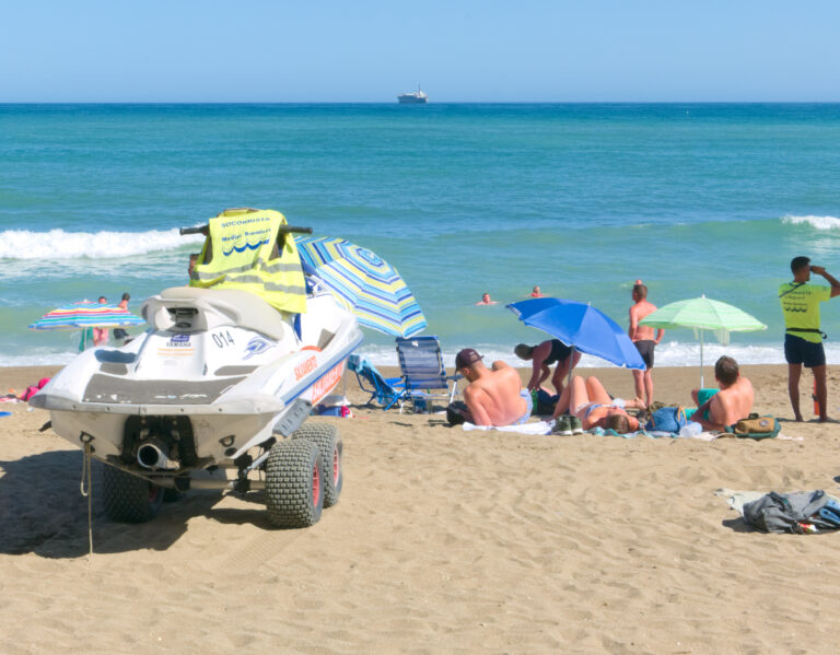 Malaga/spain,-,05-24-2019,:,Life,Guard,Looking,At,The,Ocean