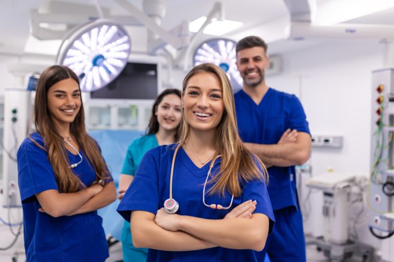 Closeup,Front,View,Of,Group,Of,Mixed,Age,Doctors,And