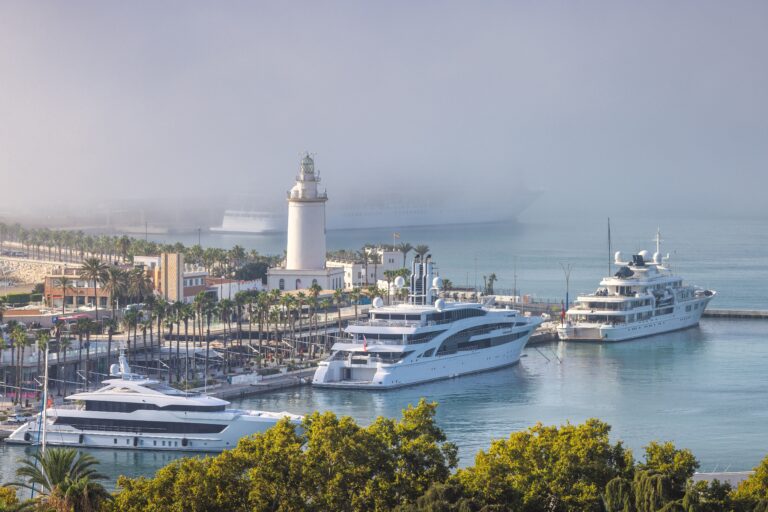 Malaga,,Seaside,City,In,Andalusia,,Spain,,Europe.,Luxury,Yachts,Docked
