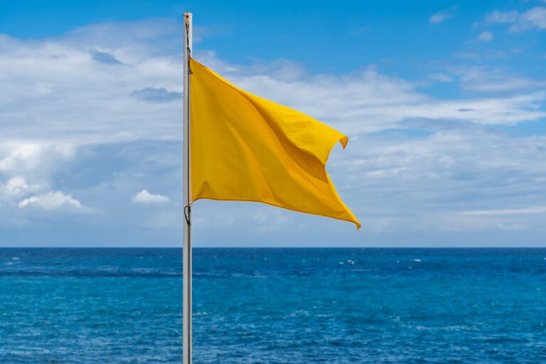 Yellow,Flag,On,The,Beach,In,Summer,Summer,,Lifeguards,Sign