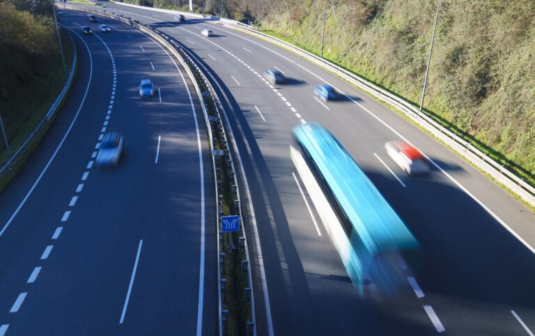 Public,Transport,On,The,Highway.,Freeway,In,The,City,Of