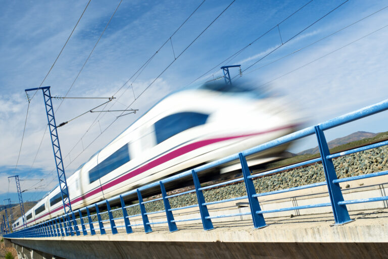 View,Of,A,High-speed,Train,Crossing,A,Viaduct,In,Arandiga,