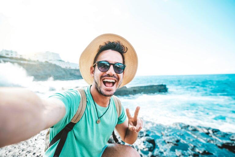 Handsome,Young,Man,Taking,Selfie,Portrait,On,Summer,Vacation,-