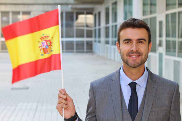 Male,Proudly,Waving,The,Spanish,Flag