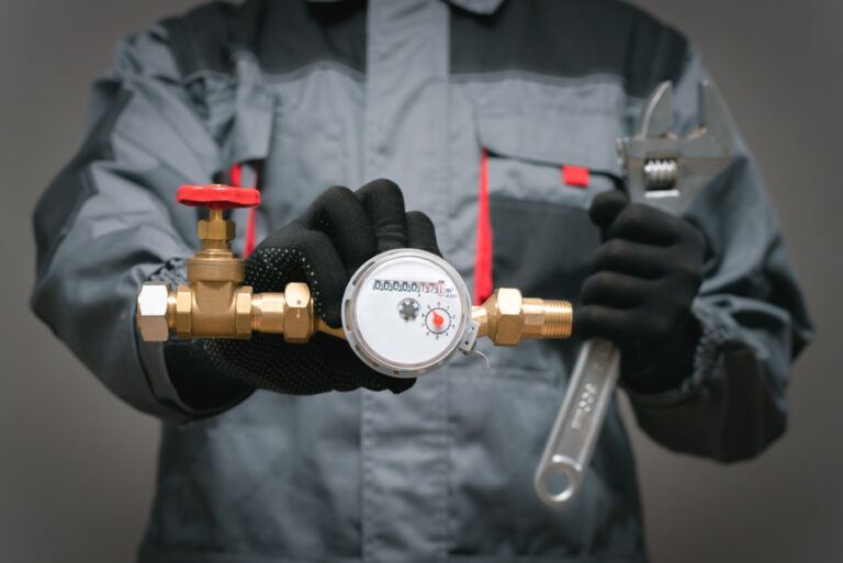 Plumber,Is,Holding,In,Hands,A,Water,Meter,And,Adjustable