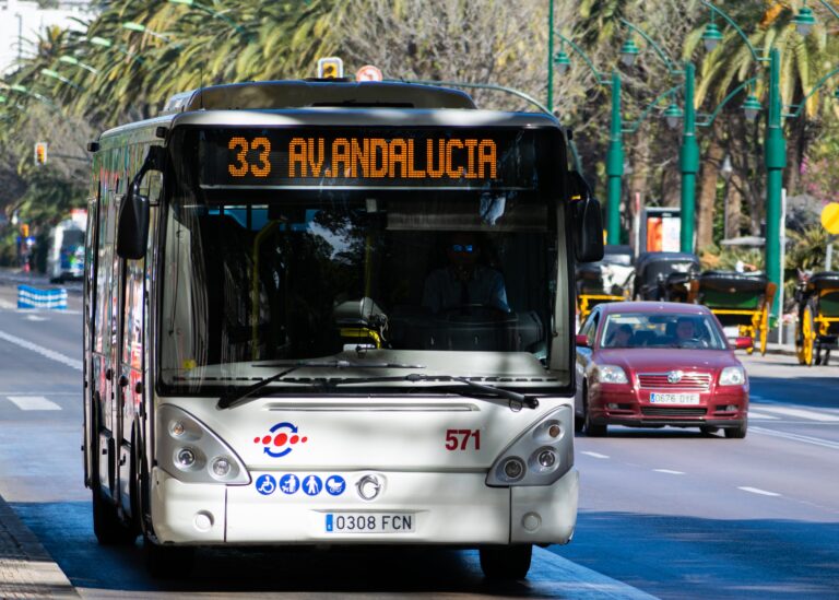 Malaga-spain-08-05-2023,:,City,Bus,In,Malaga,A,Spanish,Town,In