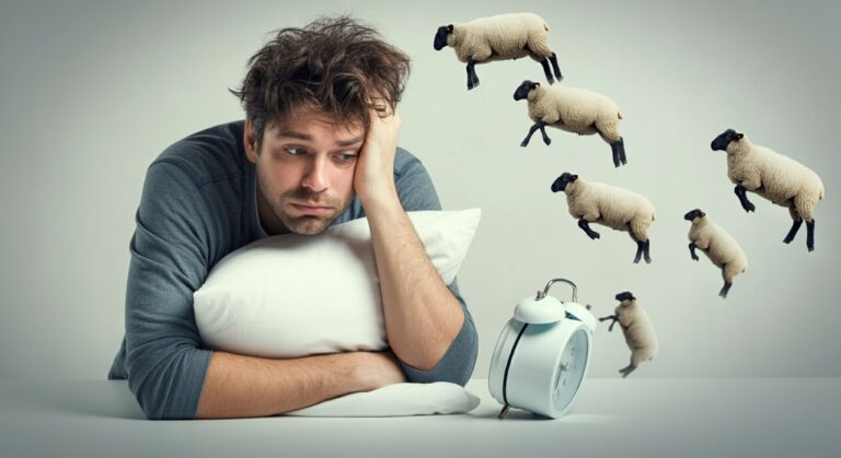 Insomnia.,Tired,Man,With,Pillow,Checking,Time,On,Light,Grey