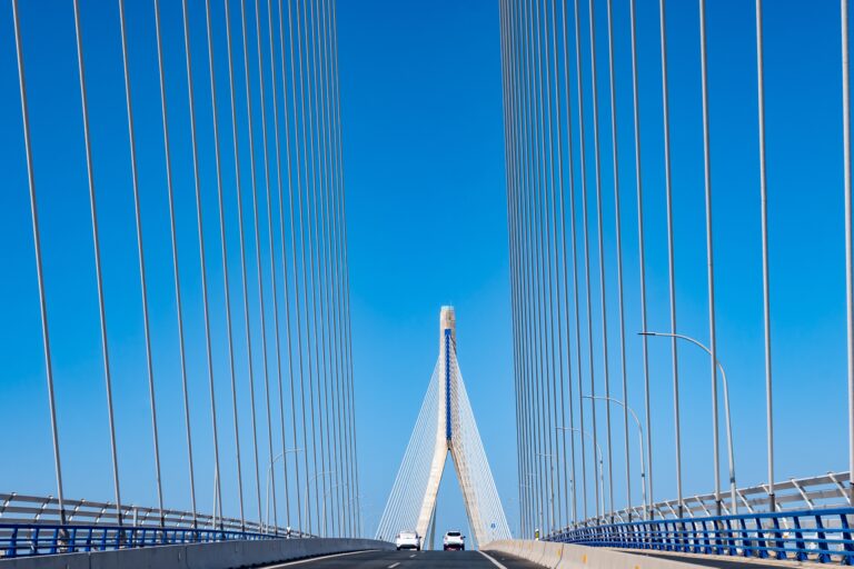 View,On,Cable-stayed,Transport,Bridge,With,High,Pylons,Across,The