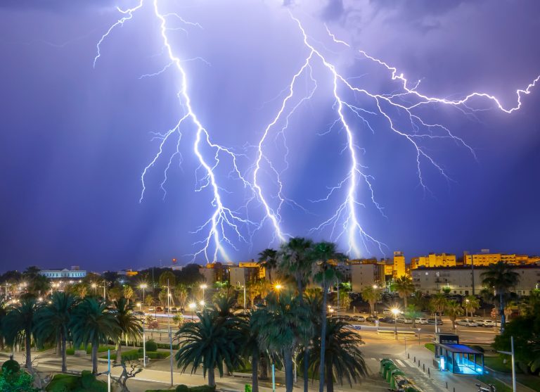 Spectacular,Storm,With,Several,Lightning,Strikes,Over,One,Of,The